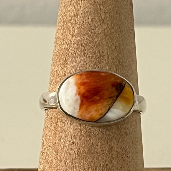 925 Solid Sterling Silver Copper Orange Spiny Oyster Ring Size 7.75 - Picture 10 of 10